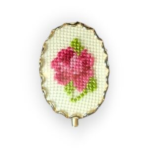 Embroidered Rose Brooch Pin